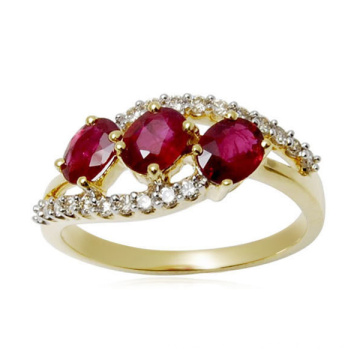 Oro 18k sobre 925 anillos de plata joyería con Ruby CZ